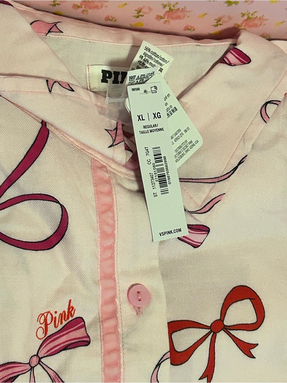 Victoria Secret Pink Bow-Print Cotton Pajama Set - Picture 3 of 5